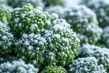 Snow covered broccoli in a winter garden