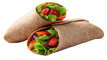 Whole Wheat Tortillas Filled with Veggies & Protein – Fresh, healthy wraps perfect for recipe visuals, meal prep graphics, or nutritious food promotions