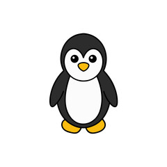 Fototapeta premium Happy Penguin Doodle Vector Clip Art on White Background for Designs