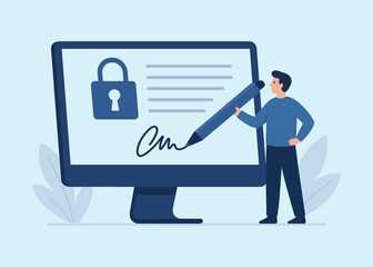 Digital Signature on Secure Document Concept Illustration