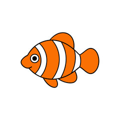 Orange Clownfish Doodle Vector Clip Art on White Background for Art