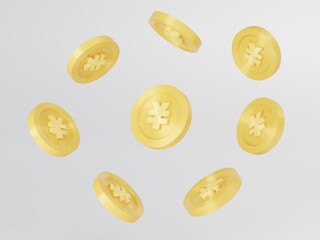 Golden Yen Coins Floating A 3D Render of Japanese Currency