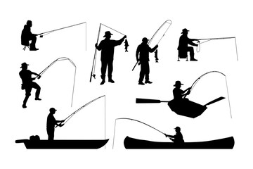 Fototapeta premium set of various fishing black silhouettes