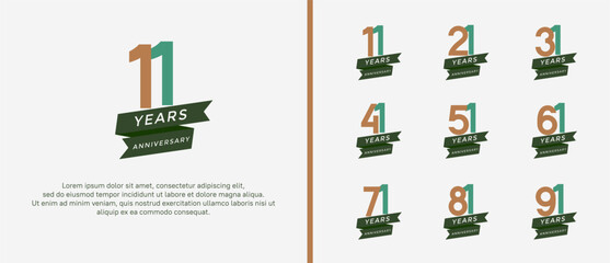 set of anniversary logo flat brown and green color on white background for celebration moment