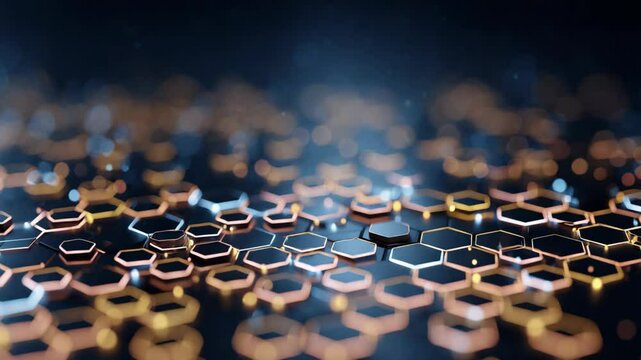 futuristic and technology theme, hexagonal neon light glow in dark space 