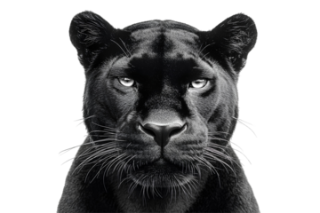 Close-up portrait of a black panther on a transparent background