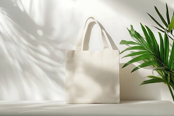 White tote bag mockup, blank canvas bag on white background