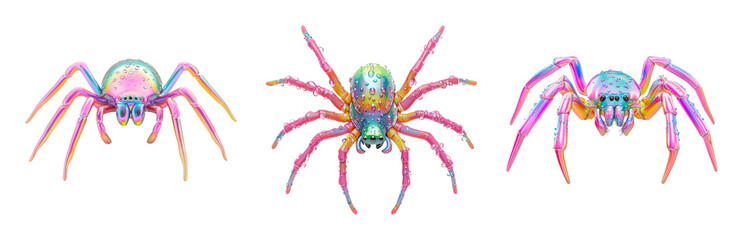 Colorful Isolated Spiders with Transparent Background for Design Use