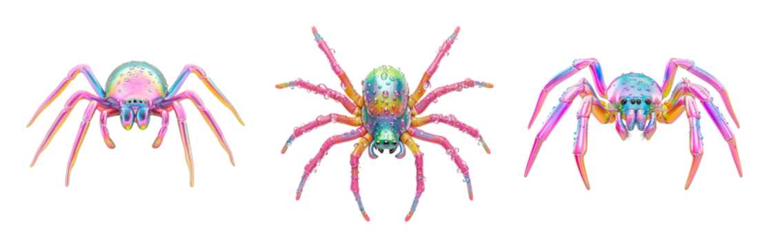 Colorful Isolated Spiders with Transparent Background for Design Use
