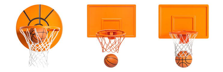 Naklejka premium Isolated Transparent Basketball Hoop with Orange Background Elements