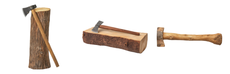 Isolated Axes and Wood Logs on Transparent Background for Design