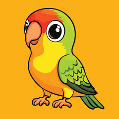Cartoon Parrot with Big Eyes and Colorful Plumage Standing Alert