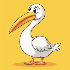 Cartoon Pelican with Large Beak and White Feathers Standing Upright