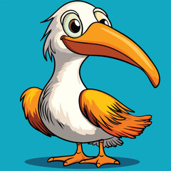 Cartoon Pelican with Orange Beak and Wings Expressive Eyes and Smiling
