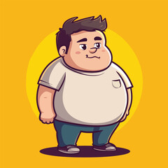Cartoonish Chubby Character with Neutral Expression and Casual Attire Standing Proudly