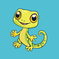 Cartoonish Green Gecko with Large Golden Eyes and Spotted Tail