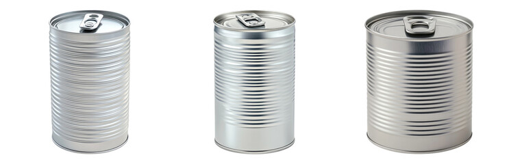Isolated Silver Cans with Transparent Background for Food Storage