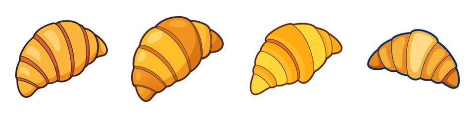 Cartoon Croissant Set – Cute Flat Style Bakery Illustration