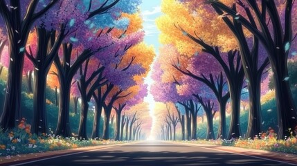 Fototapeta premium Colorful Tree-Lined Road