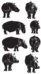 Fototapeta premium Hippo silhouette illustration , black silhouettes isolated on white background