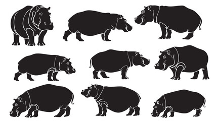 Fototapeta premium Hippo silhouette illustration , black silhouettes isolated on white background