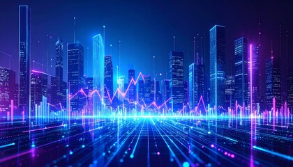 Futuristic Cityscape Glowing Data Streams Representing Revenue Growth