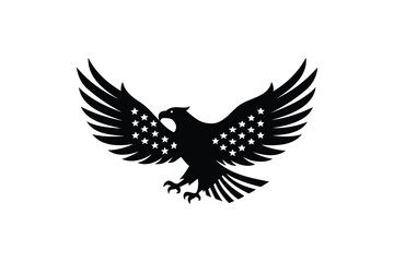 Fototapeta premium Eagle with usa flag silhouette on white background
