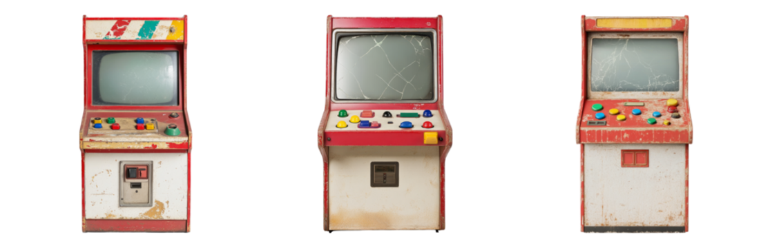 Vintage Arcade Game Machines Isolated on Transparent Background