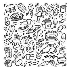 Fast food outline doodle vector