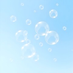 하늘색배경에 투명비눗방울 Transparent soap bubbles against a sky blue background