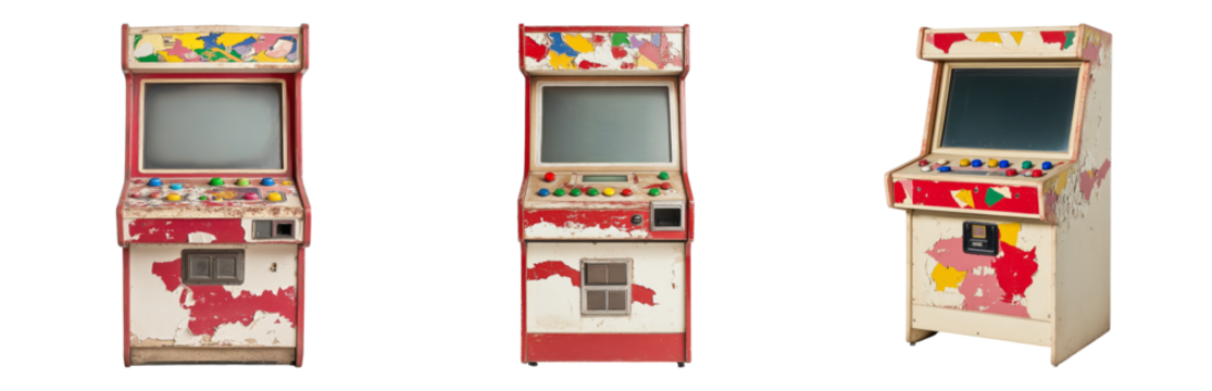 Vintage Arcade Game Machines on Isolated Transparent Background