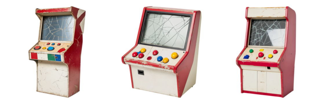Isolated Vintage Arcade Game Cabinets on Transparent Background