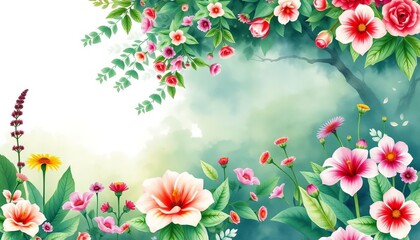 Elegant watercolor garden wedding invitation suite featuring lush floral landscape,  elegant,  art