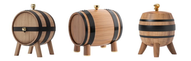 Isolated Wooden Barrels with Transparent Background for Design Use