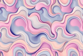 Seamless pattern of flowing, organic, wavy abstract shapes in pastel hues, repeat, colorful