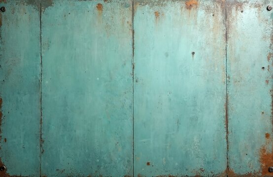 Grungy green metal texture background with scratches. Aged weathered iron surface, rust-eaten spots. Perfect for backgrounds, industrial design projects, vintage themes, wall art, grunge textures,