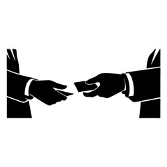 Hands exchanging business cards, formal style, black and white concept