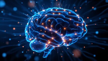 Floating digital brain scan with glowing synapse points and network lines - Powered by Adobe