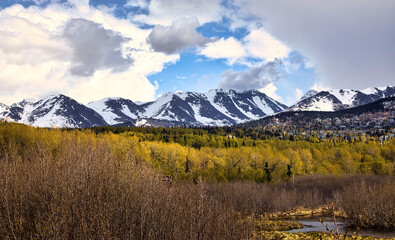 Mountains behind Potter Marsh in Anchorage