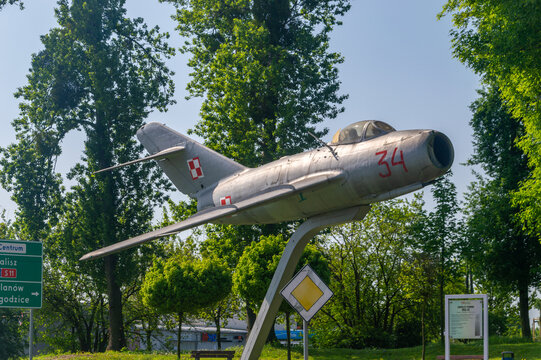 Ostrow Wielkopolski, Poland - May 3, 2025: Monument of Polish variant of the MiG-15.