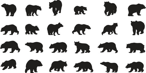 Collection of Bear Silhouettes in Various Poses on a White Background