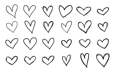 シンプルでかわいい手書きのハートのイラストセット 黒