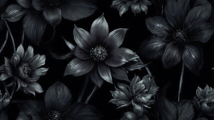 Monochrome Floral Illustration Dark Elegance in Botanical Art