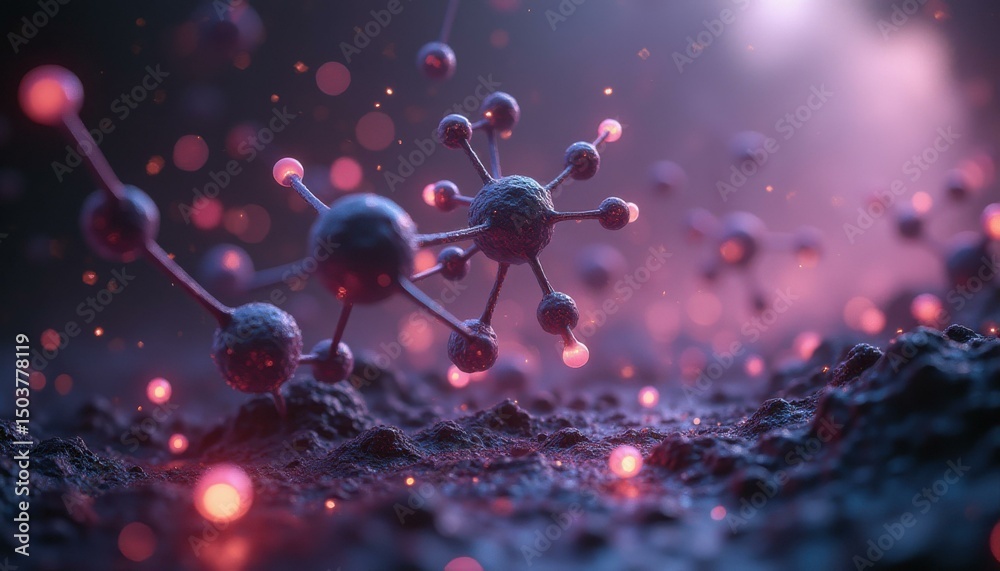 Aufkleber microscopic molecular structure: detailed depiction of interconnected atoms and particles, abstract 