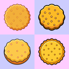 Set of Flat Style Biscuits or Cookies with Toppings and Crumbs – Vector Illustration