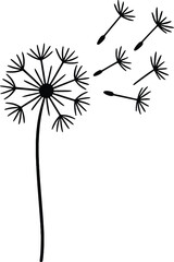 Dandelions Silhouette with Bold Black Outline on White Background