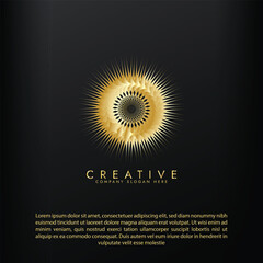 Golden spiral abstract logo with a sunburst effect, perfect for luxury brands vector design