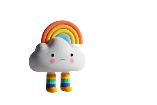 Cute cloud with rainbow illustration for kids room decor and wall art print on transparent background