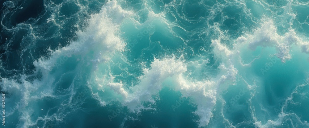Fototapete aerial view of ocean waves creating abstract patterns and turquoise water textures