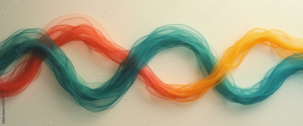 Leinwandbilder abstract waves of layered transparent mesh fabric in orange, teal, and red form a modern design elem